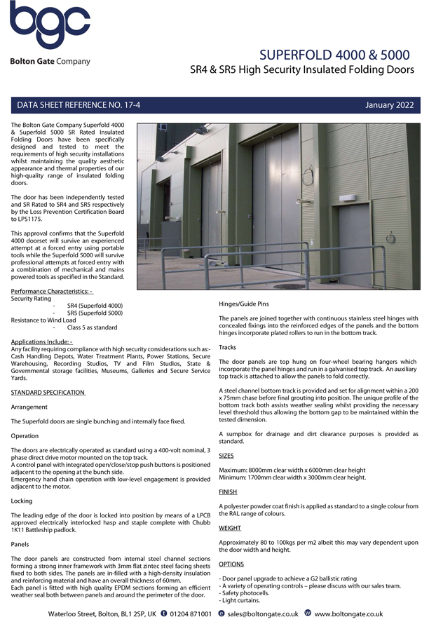 SUPERFOLD 4000 & 5000 Top Hung High Security Insulated Folding Doors Brochure