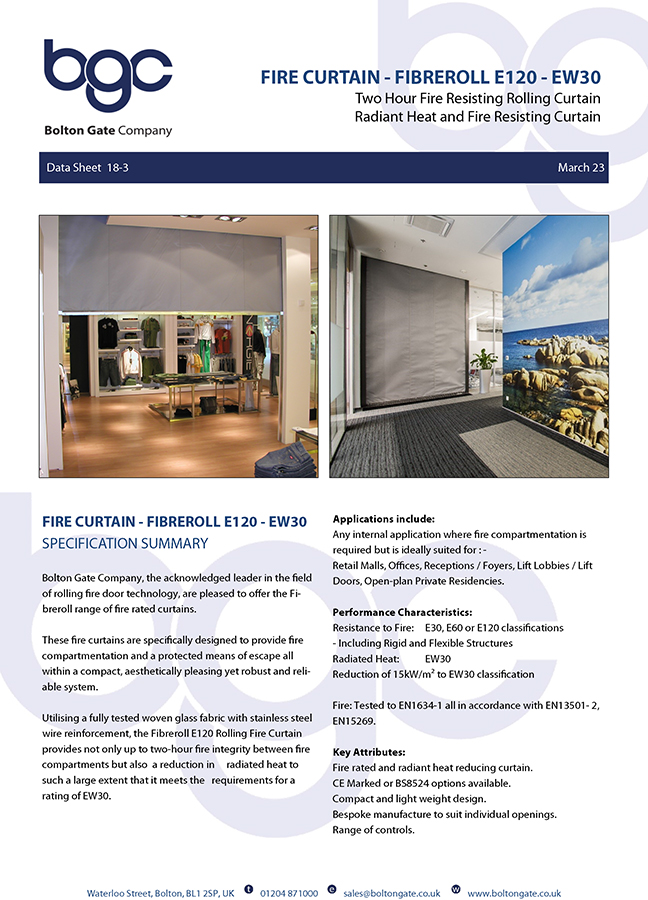 Fire Curtain - Fibreroll E120-EW30 Brochure