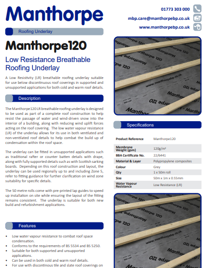 Manthorpe 120 Product Data Sheet Brochure