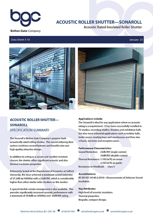 SONAROLL Acoustic Roller Shutters data sheet Brochure