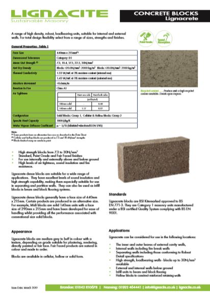 Lignacrete concrete blocks Brochure