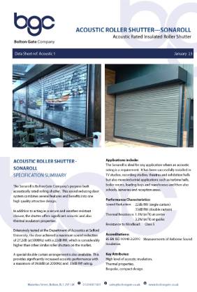 SONAROLL Acoustic Roller Shutters data sheet Brochure