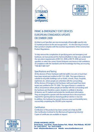Panic & Emergency Exit Devices European Standards Update December 2009 Brochure