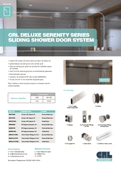 CRL DELUXE SERENITY SERIES SLIDING SHOWER DOOR SYSTEM Brochure