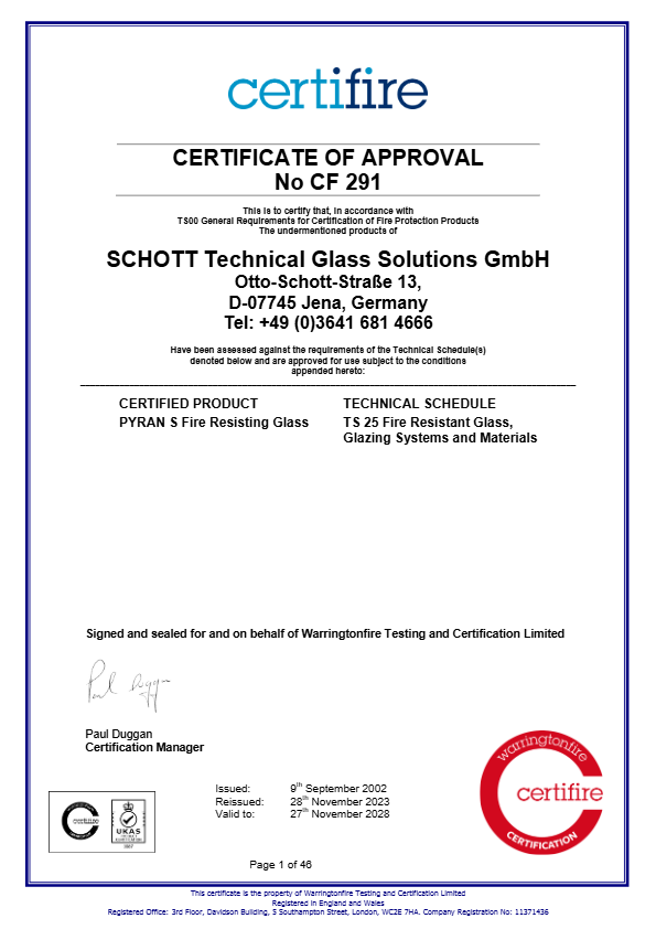 SCHOTT UK Ltd- Certificate of Approval Brochure