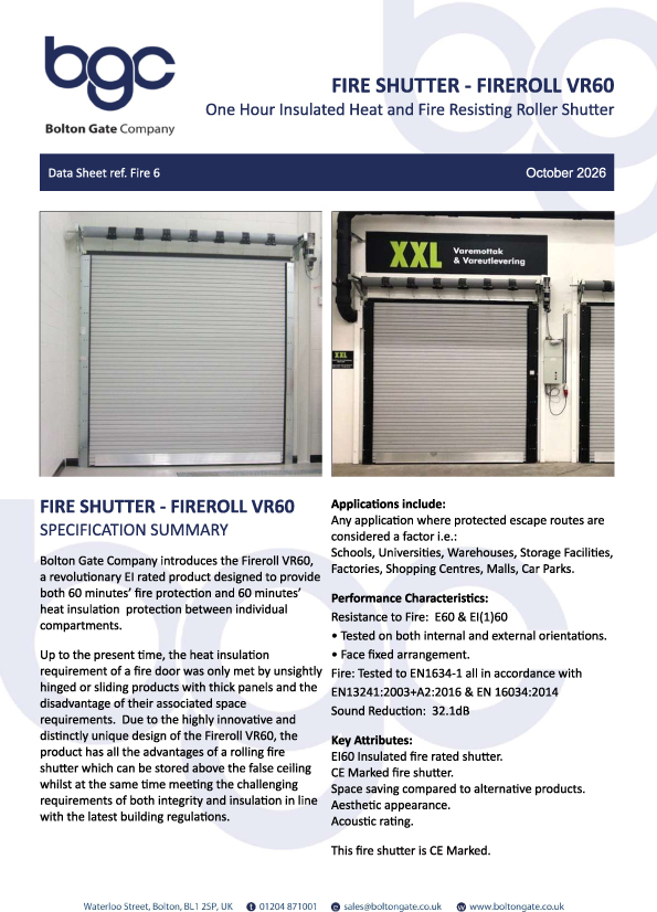 Fireroll  VR60 Insulated Rolling Fire Shutters Brochure
