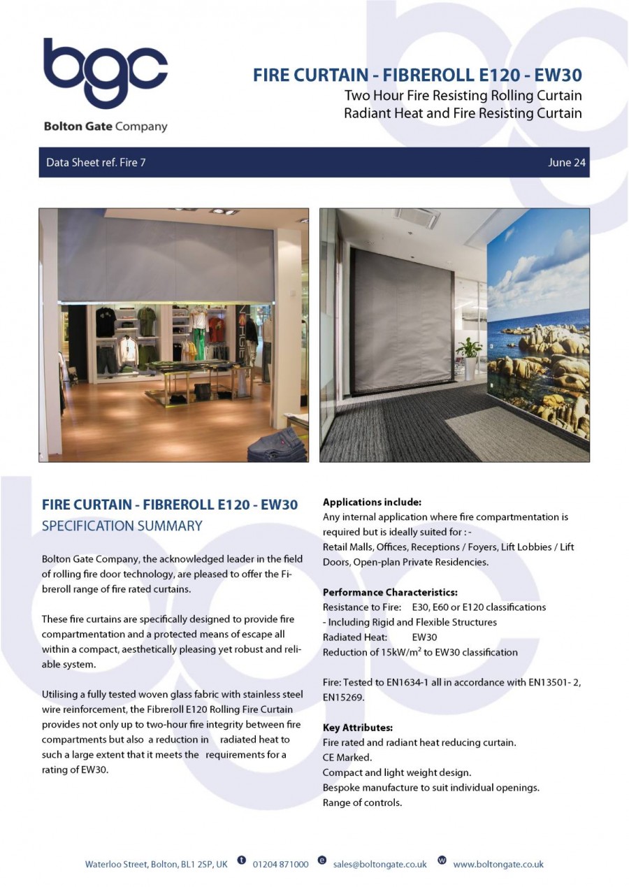 Fire Curtain - Fibreroll E120-EW30 Brochure