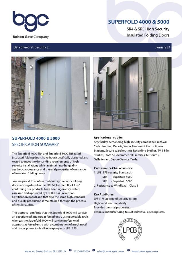 SUPERFOLD 4000 & 5000 Top Hung High Security Insulated Folding Doors Brochure