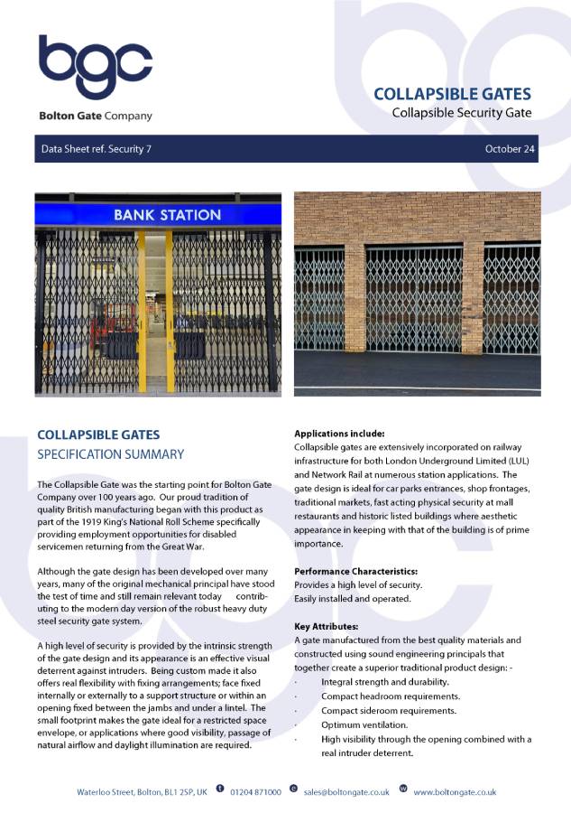 Collapsible Gates Data Sheet Brochure