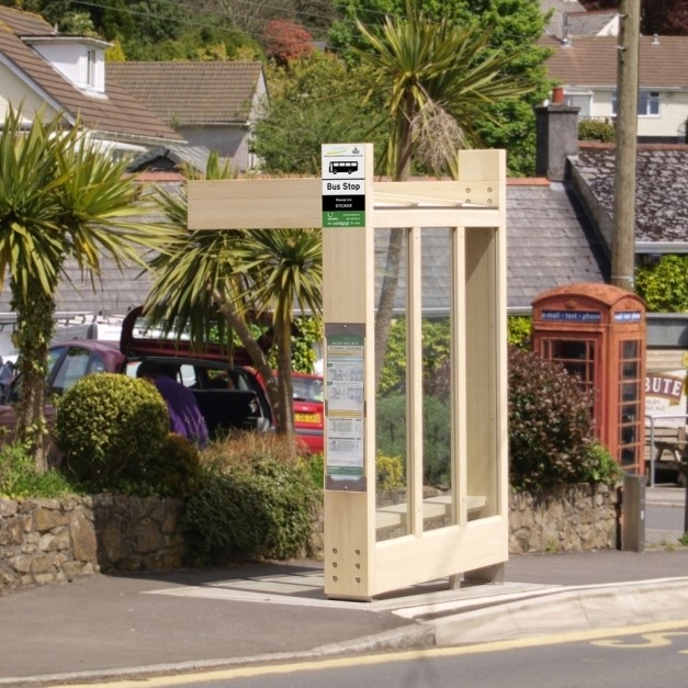 Modified wood product used to create unique bus shelters