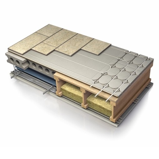 AcoustiPanel14 is a combined acoustic deck solution with underfloor heating