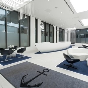 Corian makes reception nautical but nice